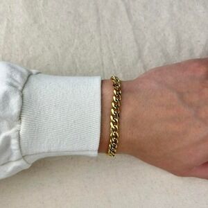 Vintage style stainless steel gold cuban link chain bracelet grunge punk 7mm